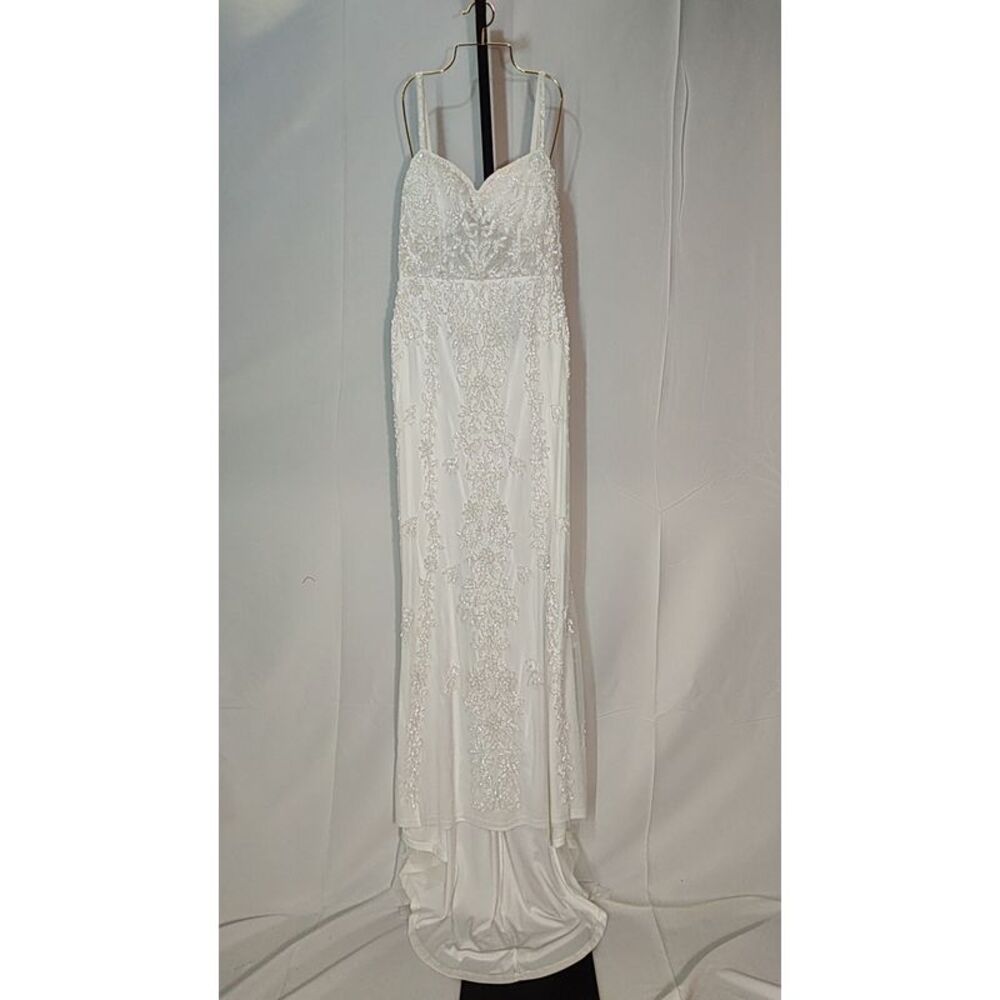 Lulu's White Beaded Spaghetti Strap Wedding Dress